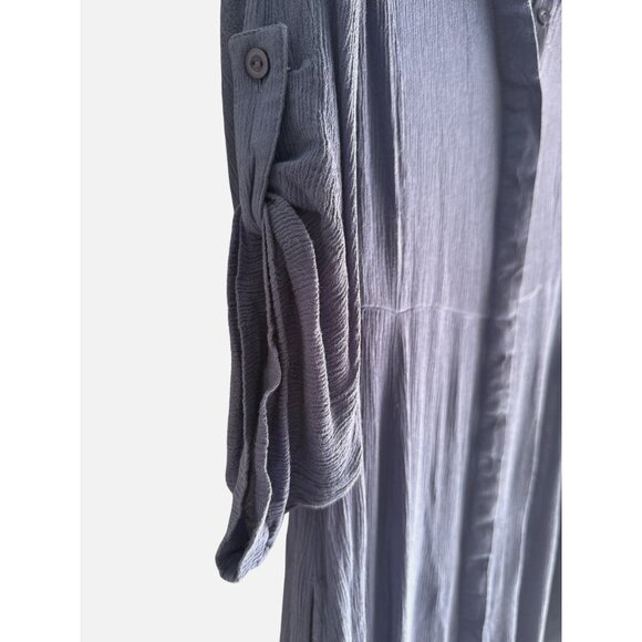 Woman Within Size 14W Blue Button-Front Maxi Dress Roll-Tab Sleeves - Picture 9 of 9